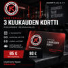 Kuntosali – 3 kuukauden kortti. Lahden Kamppailulajikeskuksen punamusta tuotekuva. Löydä oma tapasi treenata.