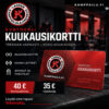 Kuntosali – kuukausikortti. Lahden Kamppailulajikeskuksen punamusta tuotekuva. Löydä oma tapasi treenata.